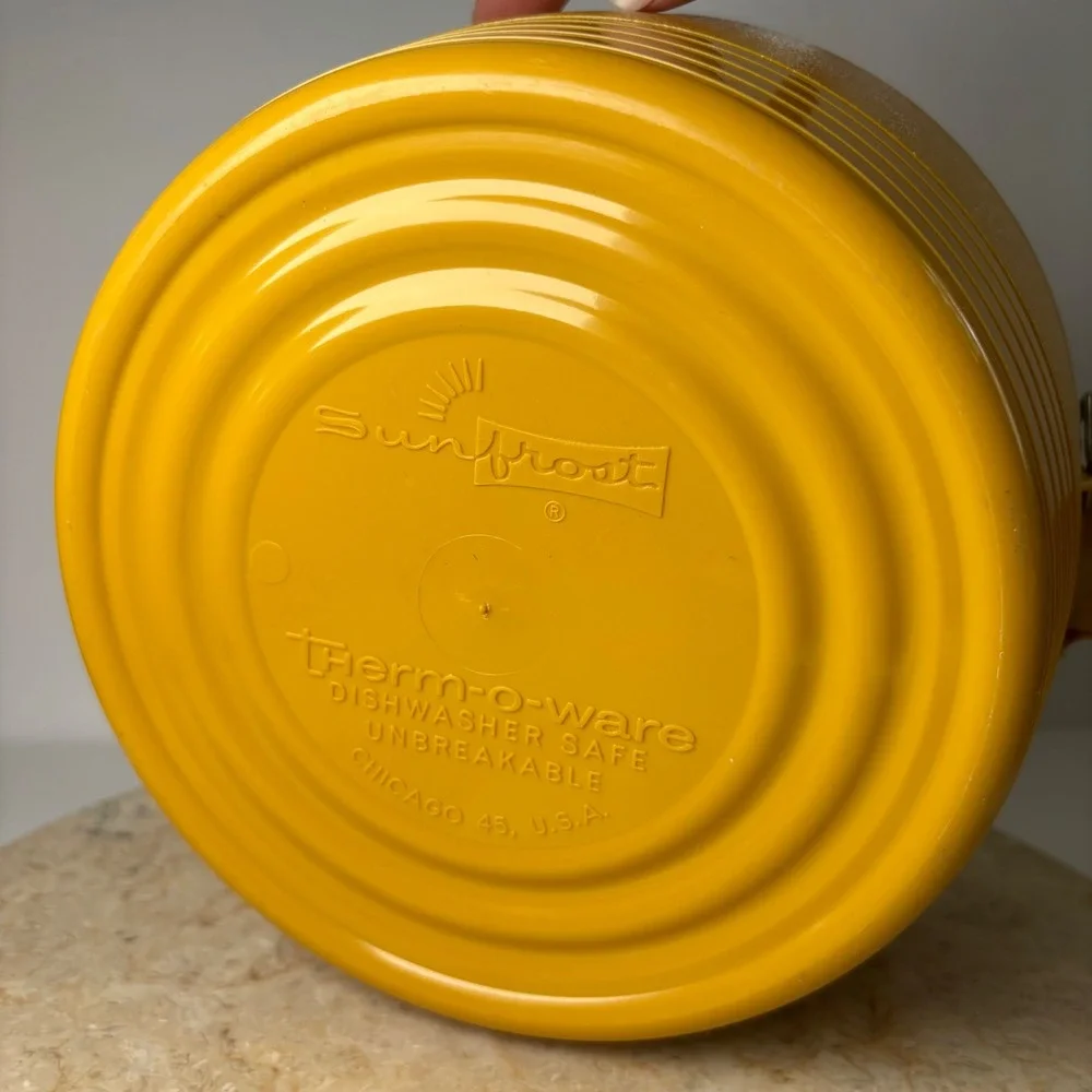Vintage Ice Bucket Mustard Yellow Faux Leather Vinyl Insulated Mid Century Retro